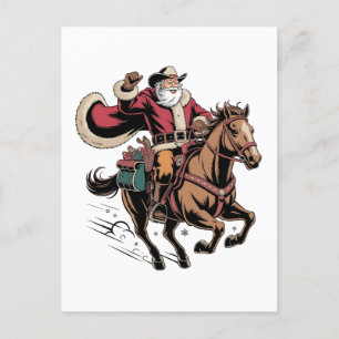 Cartes Pour Fêtes Annuelles Cowboy Père Noël Monter Un Cheval Noël