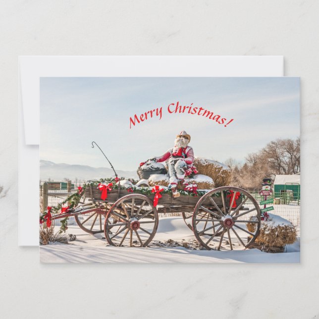 Cartes Pour Fêtes Annuelles Cowboy Père Noël - Wagon avec Hay Bales (Devant)