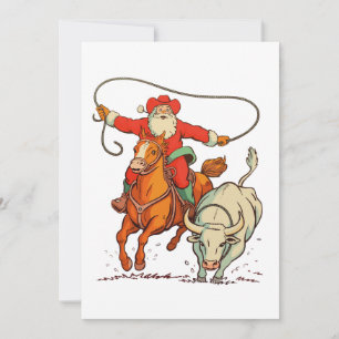 Cartes Pour Fêtes Annuelles Cowboy Père Noël Western Roping Noël Vintage Noël