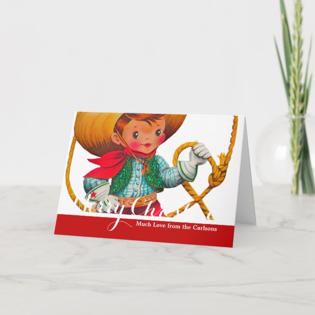 Cartes Pour Fêtes Annuelles Cowboy Retro Boy Child Cute Western (Devant)