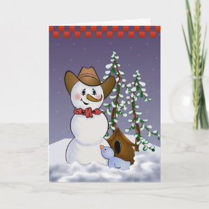 Cartes Pour Fêtes Annuelles Cowboy Snowman avec Bandana rouge
