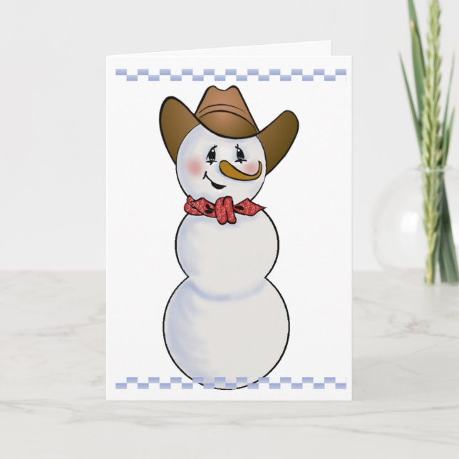 Cartes Pour Fêtes Annuelles Cowboy Snowman avec Bandana rouge (Devant)