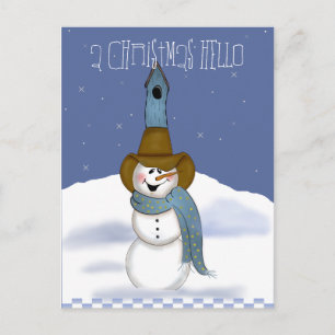 Cartes Pour Fêtes Annuelles Cowboy Snowman avec Birdhouse