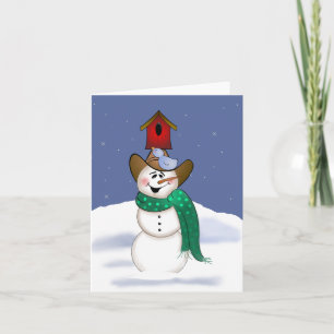 Cartes Pour Fêtes Annuelles Cowboy Snowman avec Birdhouse