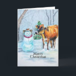 Cartes Pour Fêtes Annuelles Cowboy Snowman & Cow Christmas Winter Scene<br><div class="desc">Inspiré par mon père qui était éleveur dans le Montana. L'art a été créé à l'origine dans un pastel à l'huile par Deborah Miller,  artiste.</div>