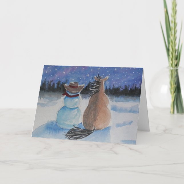 Cartes Pour Fêtes Annuelles Cowboy Snowman & Horse Christmas Winter Scene (Devant)