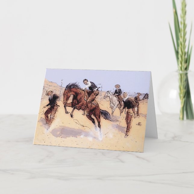 Cartes Pour Fêtes Annuelles Cowboys - Cowboy Breaking Horse (Devant)