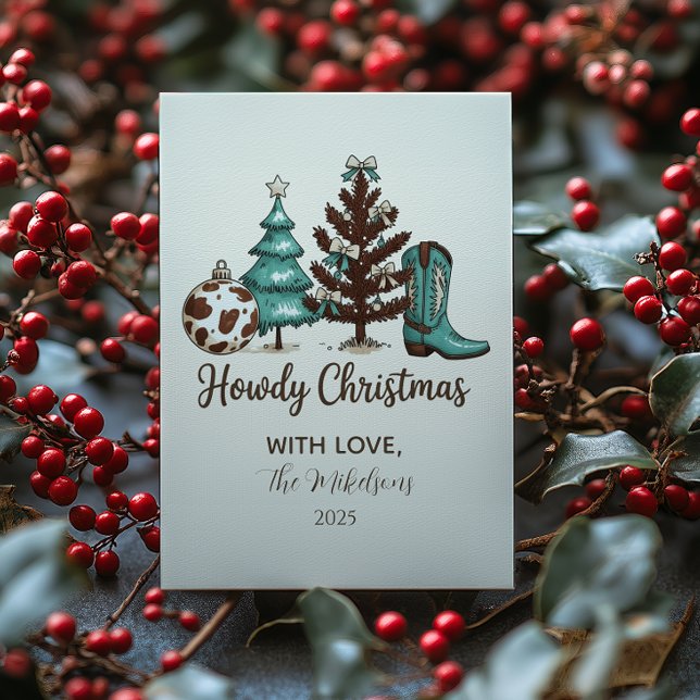 Cartes Pour Fêtes Annuelles Cowgirl Rustic Howdy Christmas (Créateur téléchargé)