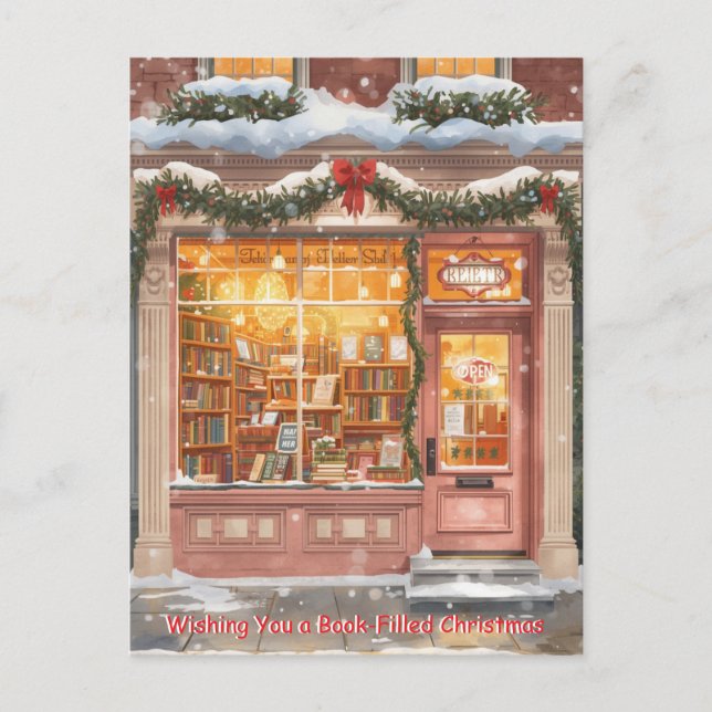 Cartes Pour Fêtes Annuelles Cozy Bookstore Christmas Holiday Greeting (Devant)