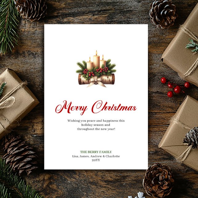 Cartes Pour Fêtes Annuelles Cozy Christmas candles holly berries design card (Cozy Christmas candles holly berries design card)