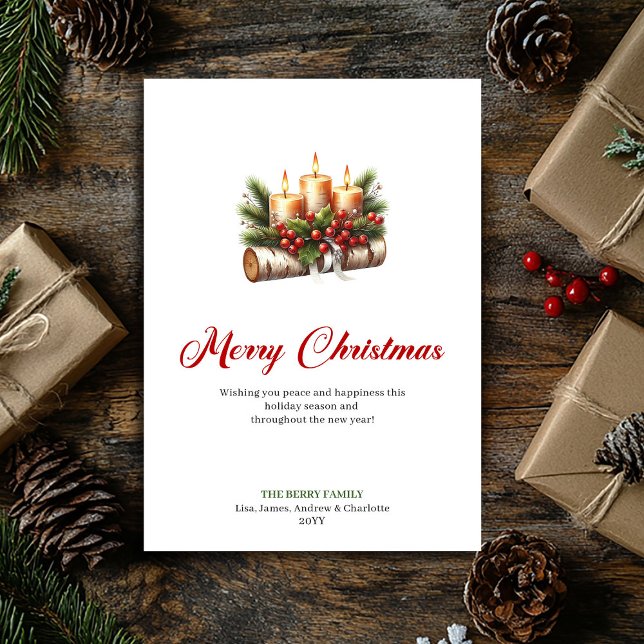 Cartes Pour Fêtes Annuelles Cozy Christmas candles with holly berries card (Cozy Christmas candles with holly berries card)
