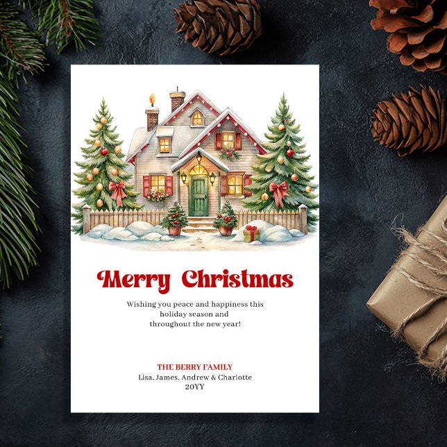 Cartes Pour Fêtes Annuelles Cozy festive home classic Christmas scene greeting (Cozy festive home classic Christmas scene greeting)