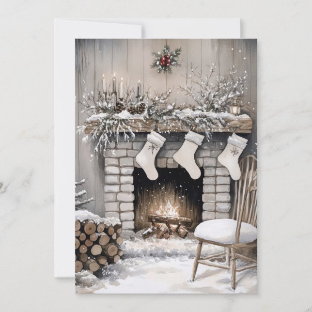 Cartes Pour Fêtes Annuelles Cozy Fireplace Christmas (Devant)