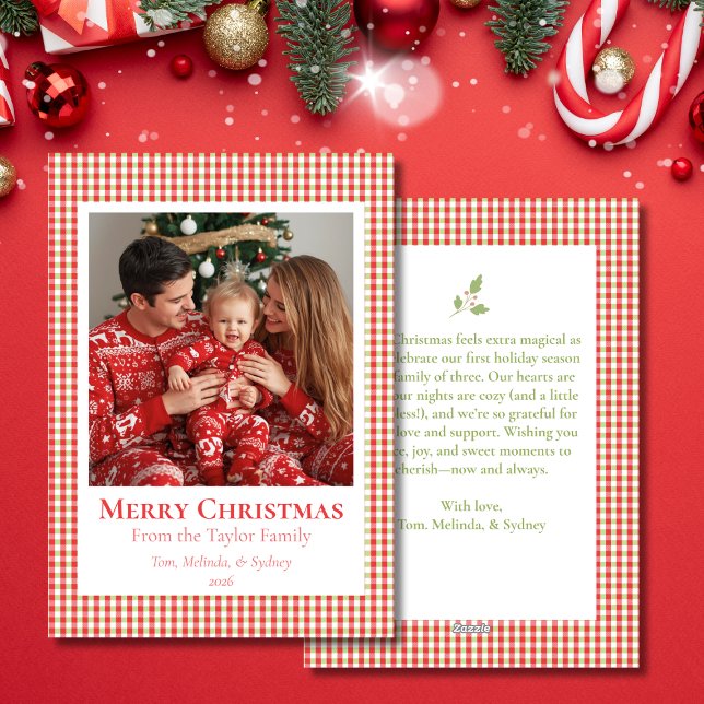 Cartes Pour Fêtes Annuelles Cozy Gingham Christmas Card – Personalized Photo (Christmas Gingham Flat Holiday Photo Card)