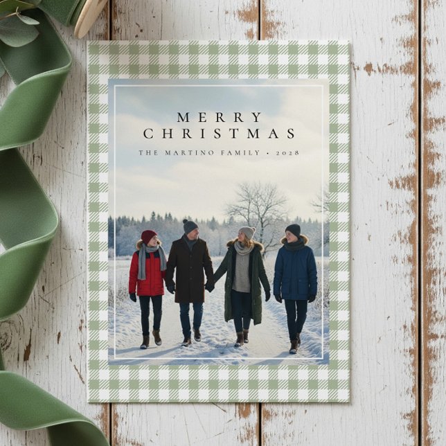 Cartes Pour Fêtes Annuelles Cozy Gingham Modern Rustic Photo Christmas Card (Créateur téléchargé)