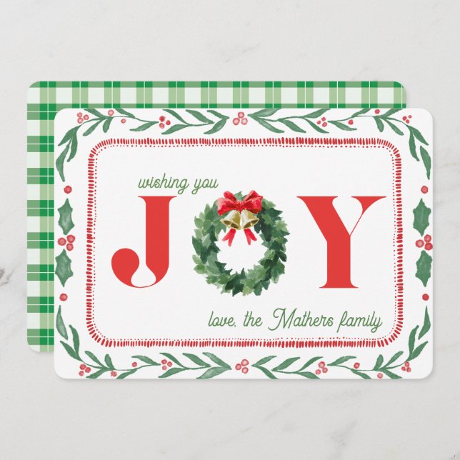 Cartes Pour Fêtes Annuelles Cozy Green Plaid Christmas Joy (Devant / Derrière)