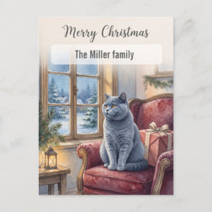 Cartes Pour Fêtes Annuelles Cozy Grey Cat Noël Fenêtre personnalisé de Noël