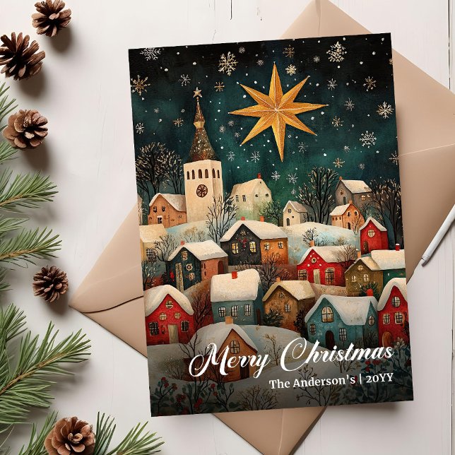 Cartes Pour Fêtes Annuelles Cozy Nostalgic Christmas Village Scene Holiday (Cozy Nostalgic Christmas Village Scene Holiday)