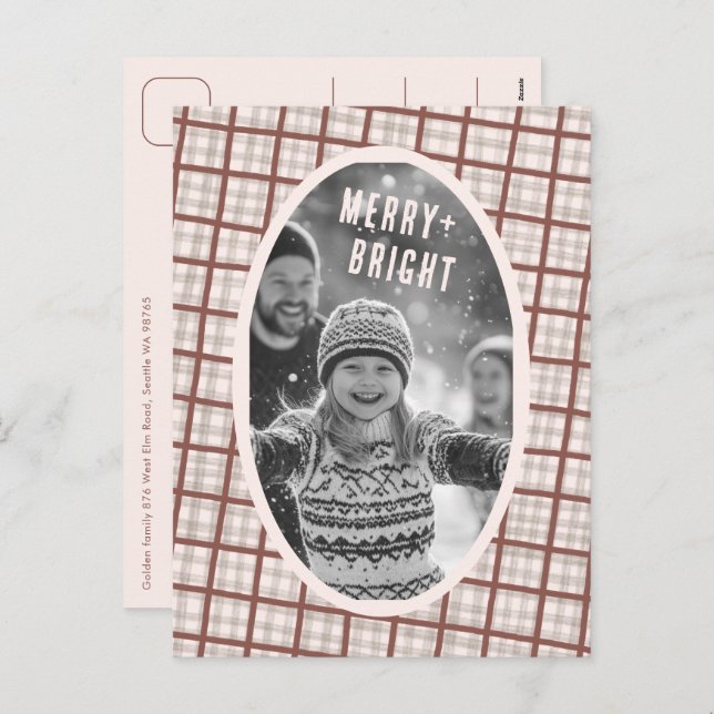 Cartes Pour Fêtes Annuelles Cozy Plaid Gingham Christmas Custom Photo Collage (Devant / Derrière)