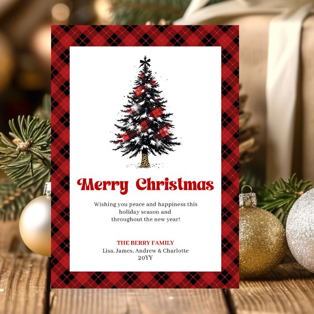 Cartes Pour Fêtes Annuelles Cozy Red Black Tartan Christmas Tree Greeting (Cozy Red Black Tartan Christmas Tree Greeting)
