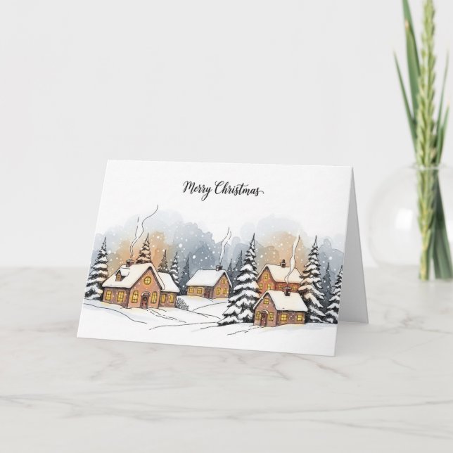 Cartes Pour Fêtes Annuelles Cozy Snowy Christmas Village Winter Scene (Devant)