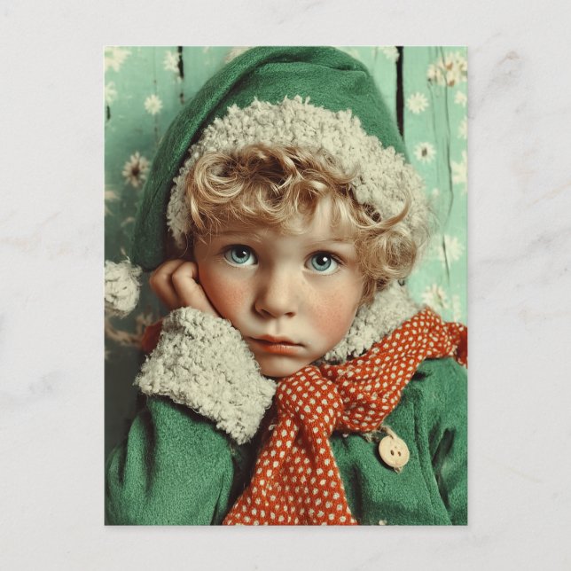 Cartes Pour Fêtes Annuelles Cozy Winter Elf Child Portrait (Devant)