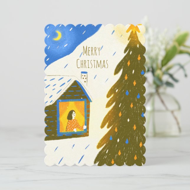 Cartes Pour Fêtes Annuelles Cozy Winter Night Christmas (Debout devant)
