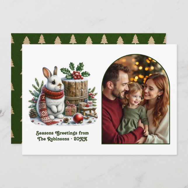 Cartes Pour Fêtes Annuelles Cozy Woodland Bunny Family Christmas Photo (Devant / Derrière)