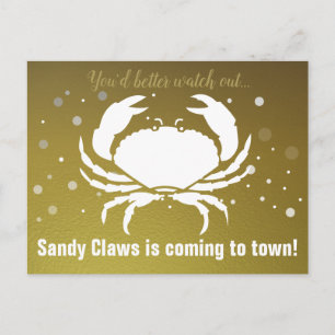 Cartes Pour Fêtes Annuelles Crabe de Noël amusant Sandy Claws Or Personnalisé