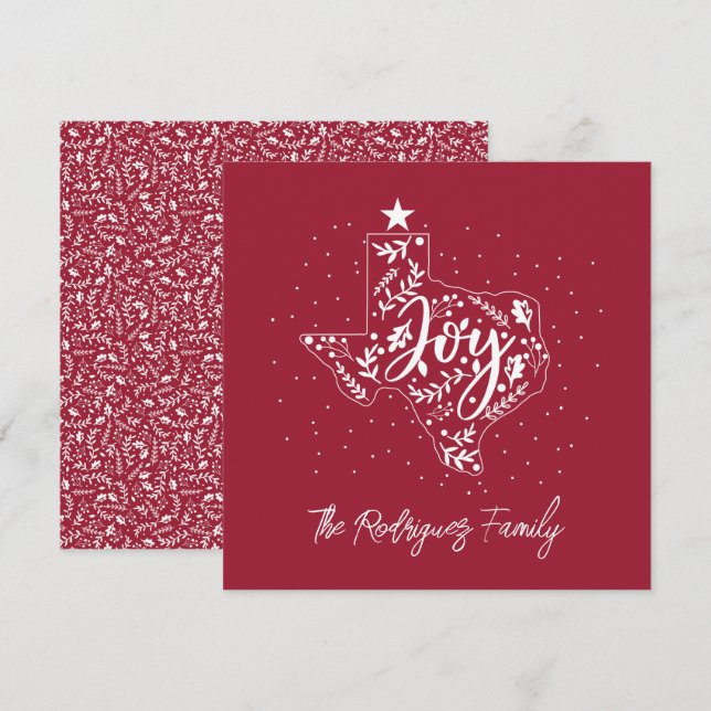 Cartes Pour Fêtes Annuelles Cranberry Red Joy Vacances Feuilles Texas Forme (Devant / Derrière)