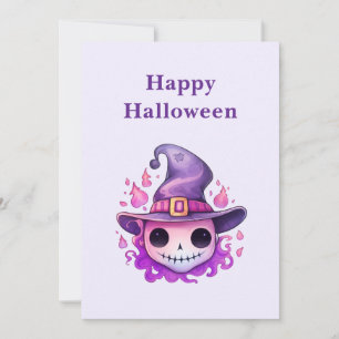 Cartes Pour Fêtes Annuelles Crâne dans un chapeau de sorcière Fantaisie Hallow