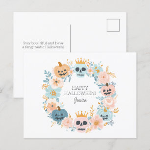 Cartes Pour Fêtes Annuelles Crâne de citrouille floral chic personnalisé pour 