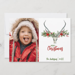 Cartes Pour Fêtes Annuelles Crâne de rennes rustique avec photo de Noël Plaid