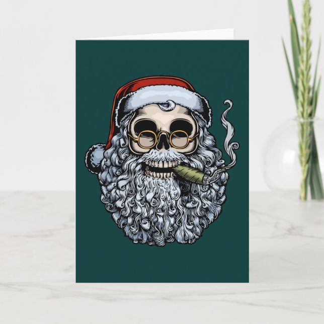 Cartes Pour Fêtes Annuelles Crâne de Smokin Père Noël (Devant)