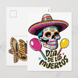 Cartes Pour Fêtes Annuelles crâne-de-sucre-chapeau-mexicain-avec-maracas-vecte