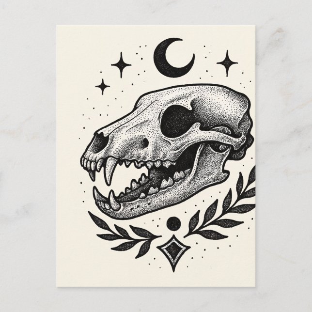 Cartes Pour Fêtes Annuelles Crâne de thylacine - Dotwork Conception inspirée d (Devant)