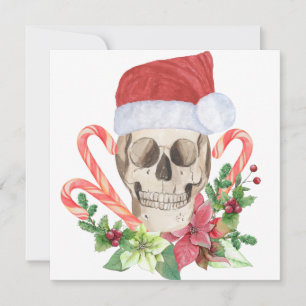 Cartes Pour Fêtes Annuelles Crâne de Yule Gothique Noël Poinsettia Canne à Suc