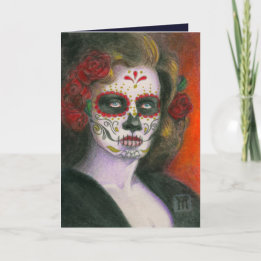 Cartes Pour Fêtes Annuelles Crâne en sucre de Jour des Morts avec des roses