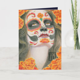 Cartes Pour Fêtes Annuelles Crâne en sucre de Jour des Morts avec des soucis