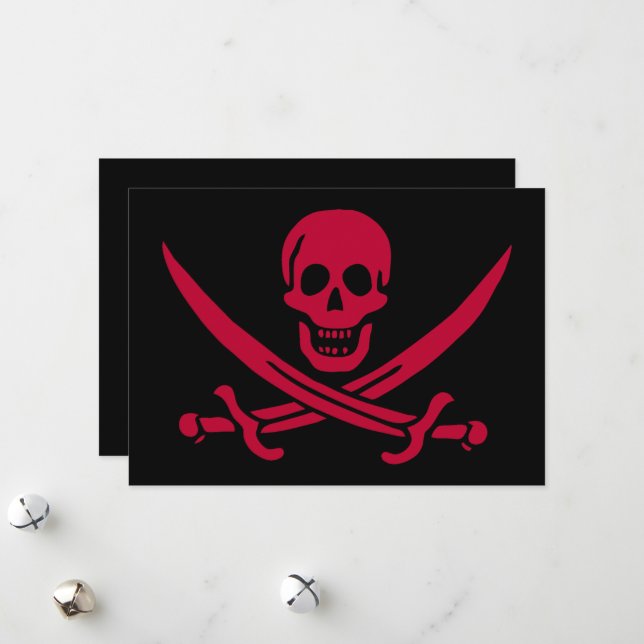 Cartes Pour Fêtes Annuelles Crâne et épées de Crimson Drapeau pirate de Calico (Devant/Arrière en situation)