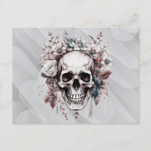 Cartes Pour Fêtes Annuelles Crâne Fleurs blanches Vert Gris Halloween