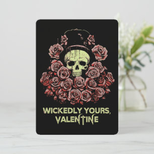 Cartes Pour Fêtes Annuelles Crâne gothique de la Saint-Valentin avec des roses