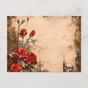 Cartes Pour Fêtes Annuelles Crâne gothique victorien Roses rouges Halloween
