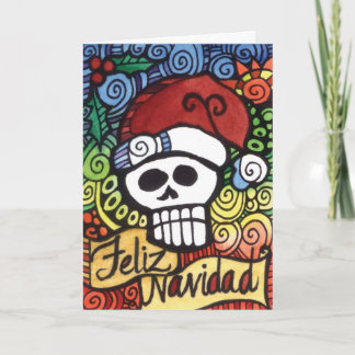 Cartes Pour Fêtes Annuelles Crâne mexicain Père Noël de sucre de Feliz Navidad