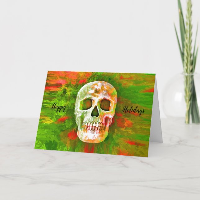 Cartes Pour Fêtes Annuelles Crâne Rouge Vert Jour Des Morts Art Pop Unique (Devant)