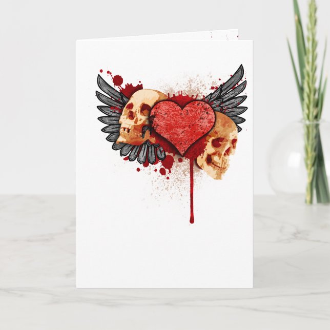 Cartes Pour Fêtes Annuelles Crânes d'Anti-Valentine avec des ailes (Devant)