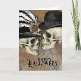 Cartes Pour Fêtes Annuelles Crânes gothiques en Halloween Vintage Casquette
