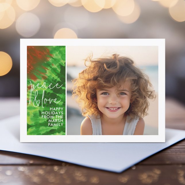 Cartes Pour Fêtes Annuelles Cravate-teinture rouge vert - 1 Photo - Joyeux Noë (A funky tie dye design with 1 Christmas photo. Online and download options available.)