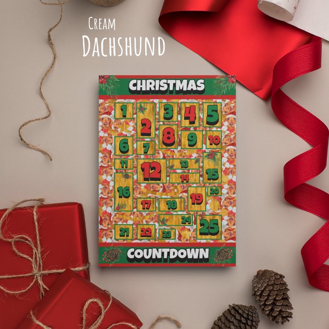 Cartes Pour Fêtes Annuelles Cream Dachshund Chien Compte à rebours Noël Avent (Créateur téléchargé)