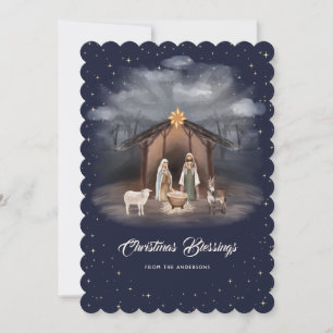 Cartes Pour Fêtes Annuelles Crèche Bleu Noël Bénédictions Chrétiennes